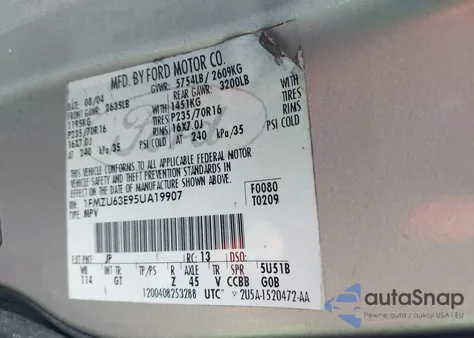 2005 Ford Explorer Xlt/Xlt Sport/Nbx из США, поврежденный, VIN 1FMZU63E95UA19907